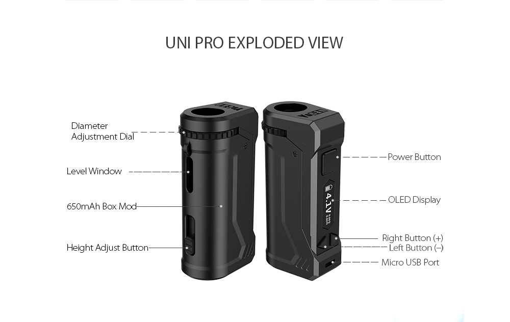Kökeni Yocan Uni Pro pil 650mA - Diy Vape Electronics incelemesi ve fiyatı